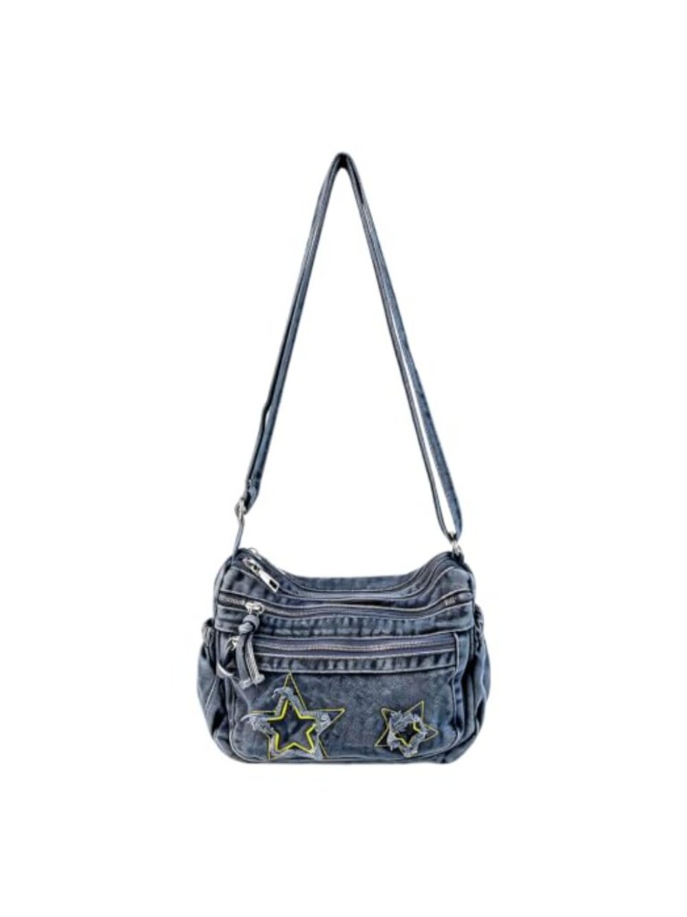 Denim Crossbody Bag Adjustable Strap Multi Pocket Shoulder Purse Women